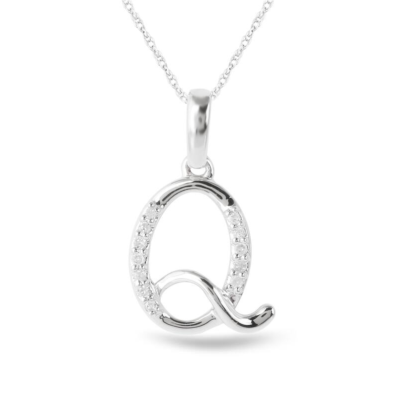 1/20ct TDW Diamond Alphabet Pendant Necklace in Silver with Gold Plating by De Couer - Q - White