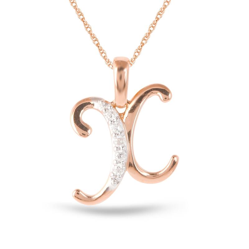 1/20ct TDW Diamond Alphabet Pendant Necklace in Silver with Gold Plating by De Couer - X - Rose