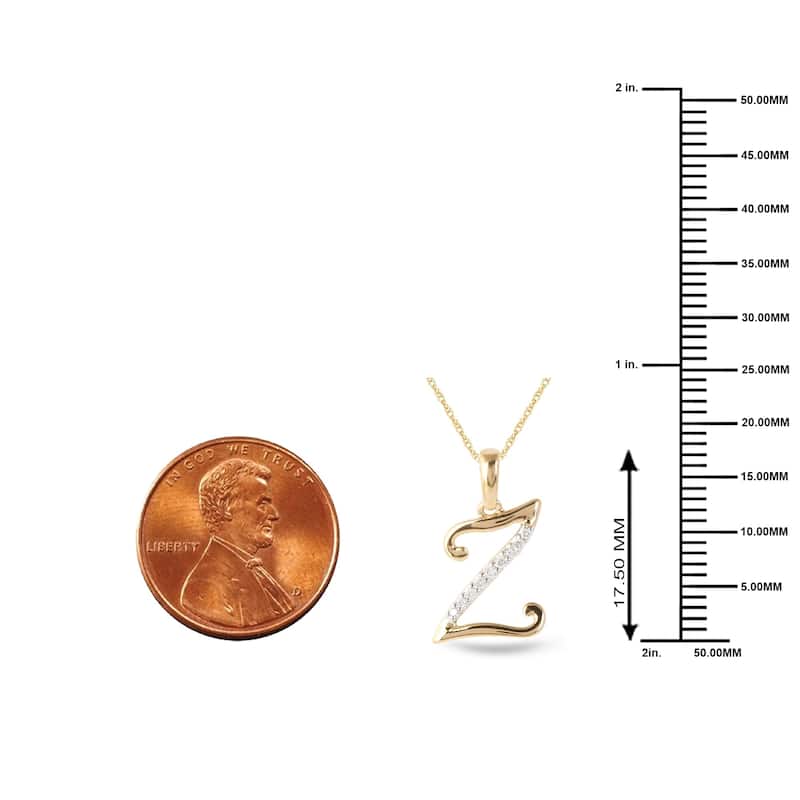 1/20ct TDW Diamond Alphabet Pendant Necklace in Silver with Gold Plating by De Couer - Z - Yellow