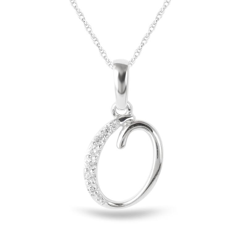 1/20ct TDW Diamond Alphabet Pendant Necklace in Silver with Gold Plating by De Couer - O - White