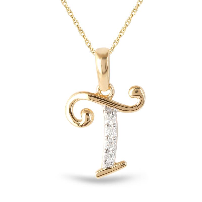 1/20ct TDW Diamond Alphabet Pendant Necklace in Silver with Gold Plating by De Couer - T - Yellow