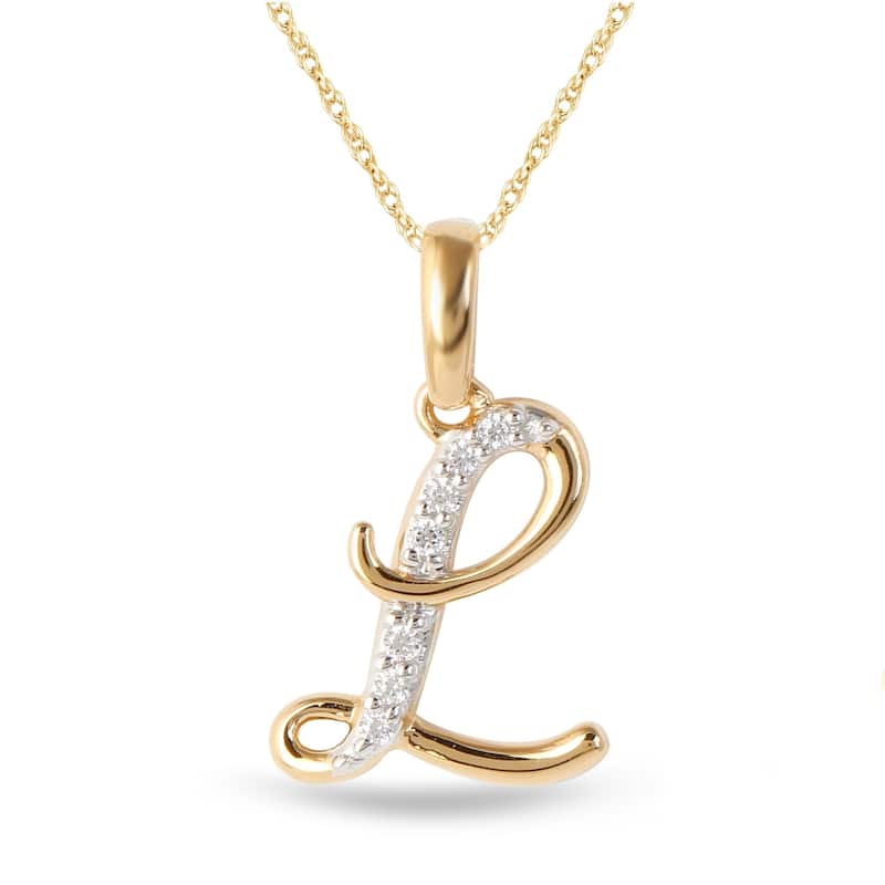 1/20ct TDW Diamond Alphabet Pendant Necklace in Silver with Gold Plating by De Couer - L - Yellow