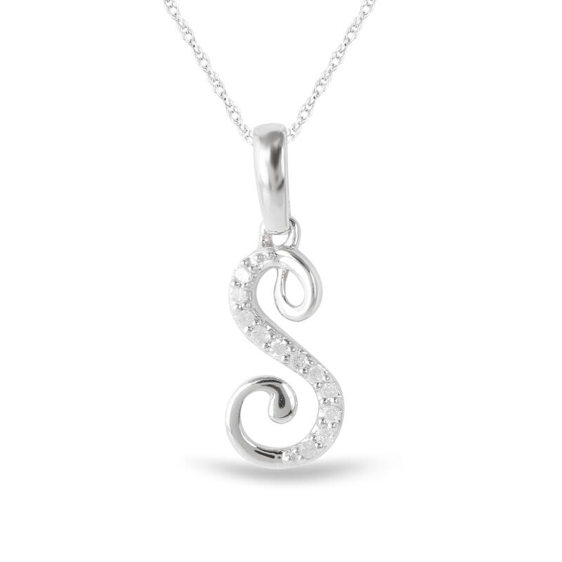 1/20ct TDW Diamond Alphabet Pendant Necklace in Silver with Gold Plating by De Couer - S - White