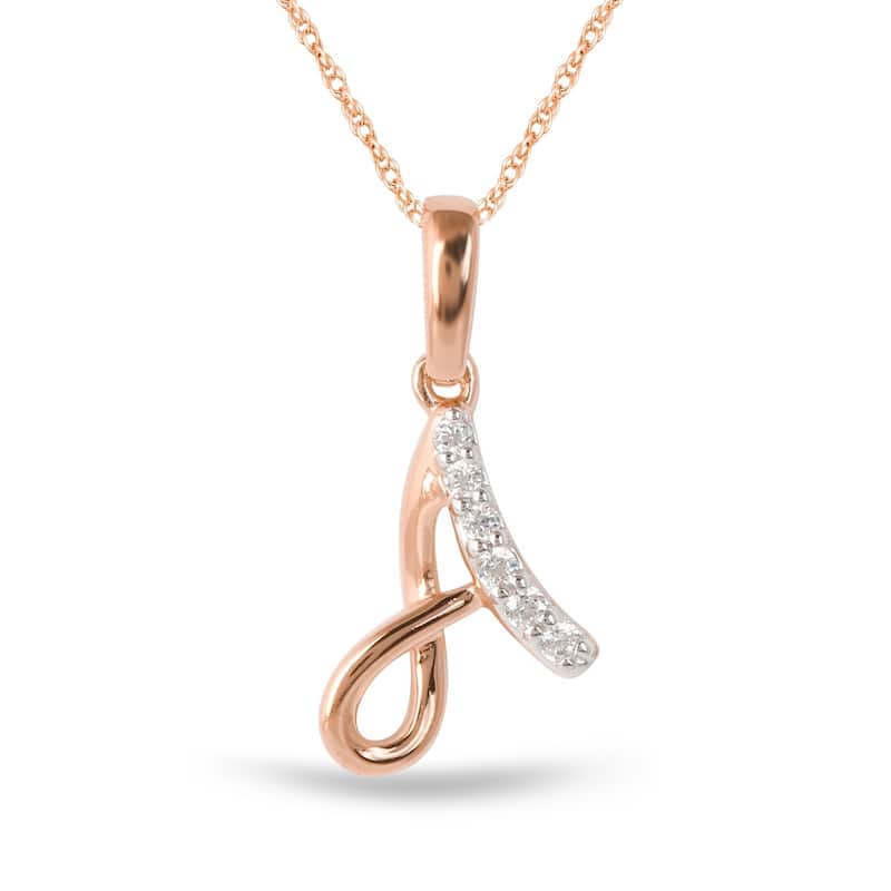 1/20ct TDW Diamond Alphabet Pendant Necklace in Silver with Gold Plating by De Couer - A - Rose