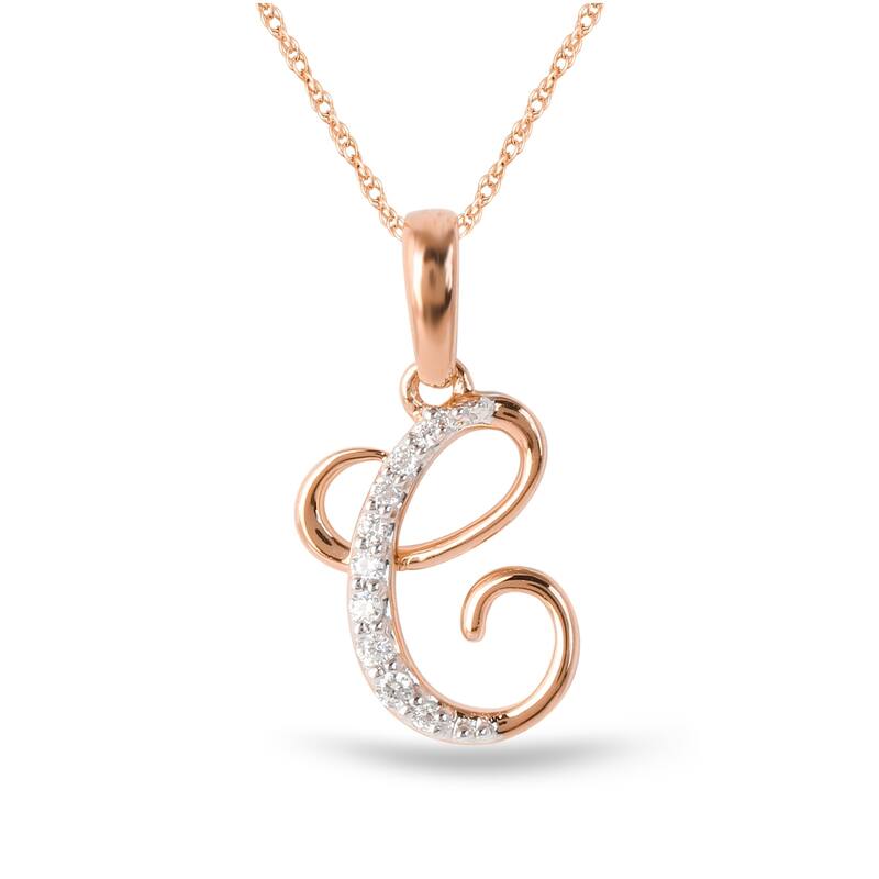 1/20ct TDW Diamond Alphabet Pendant Necklace in Silver with Gold Plating by De Couer - C - Rose