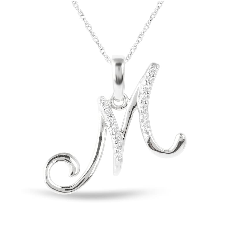 1/20ct TDW Diamond Alphabet Pendant Necklace in Silver with Gold Plating by De Couer - M - White