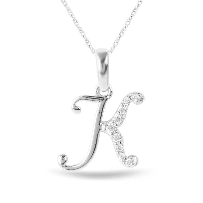 1/20ct TDW Diamond Alphabet Pendant Necklace in Silver with Gold Plating by De Couer - K - White