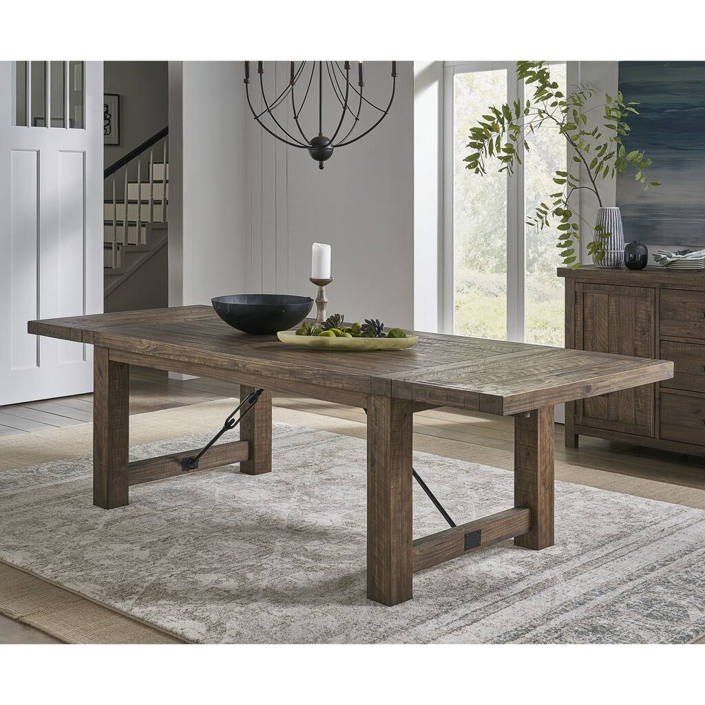 Wooden Rectangular Dining Table with Bulky Plank Feet, Oak Brown ...
