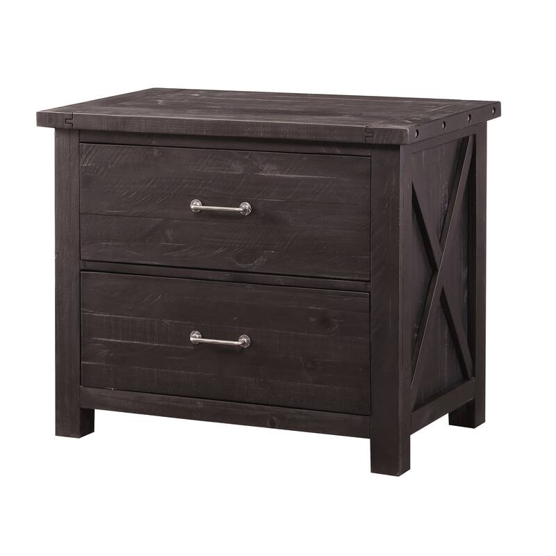 Two Drawer Wooden File Cabinet with Metal Handle Pull and Crossed Side Plank