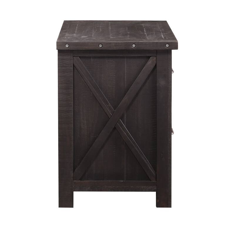 Two Drawer Wooden File Cabinet with Metal Handle Pull and Crossed Side Plank