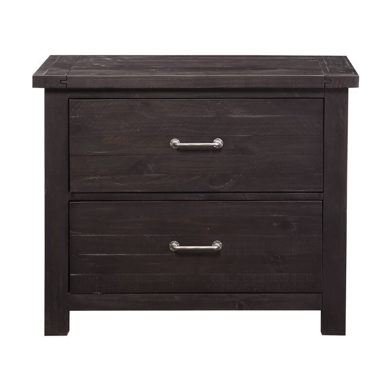 Two Drawer Wooden File Cabinet with Metal Handle Pull and Crossed Side Plank