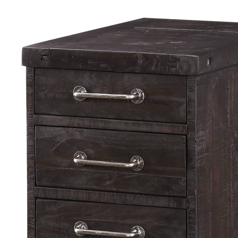 Three Drawers Solid Pine Wood File Cabinet with Rolling Casters, Cafe Brown