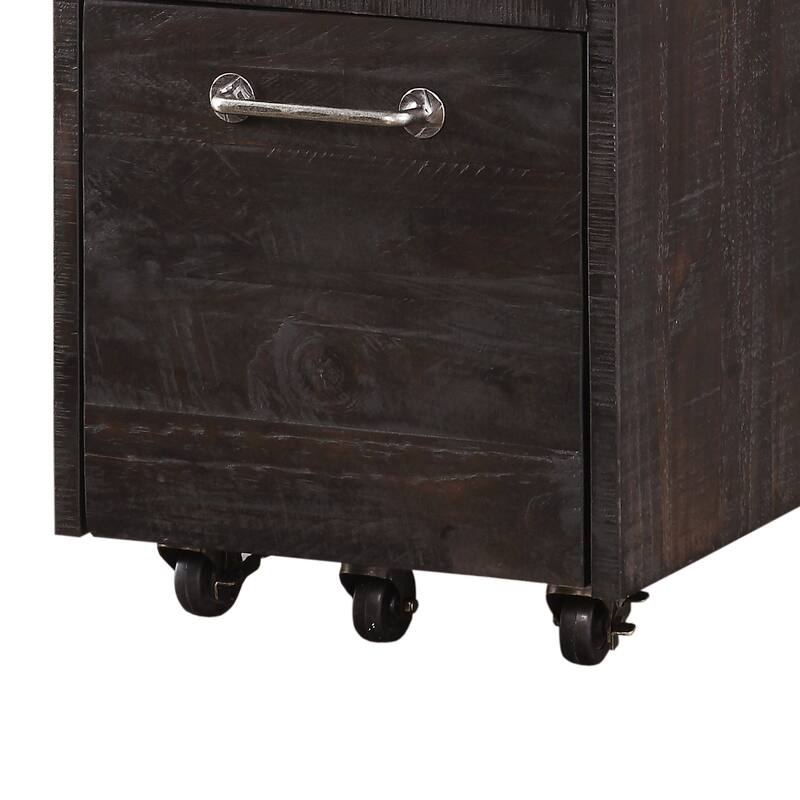 Three Drawers Solid Pine Wood File Cabinet with Rolling Casters, Cafe Brown