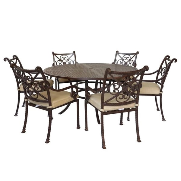 Sanibel Cast Aluminum 7 Piece Round Dining Set with 6 Arm Chairs