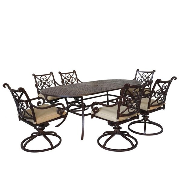 Sanibel Cast Aluminum 7 Piece Oval Dining Set with 6 Swivel Rockers