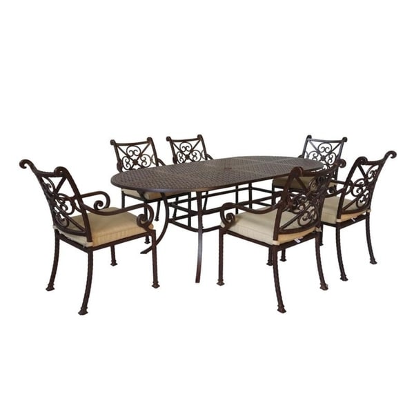Sanibel Cast Aluminum 7 Piece Oval Dining Set with 6 Arm Chairs