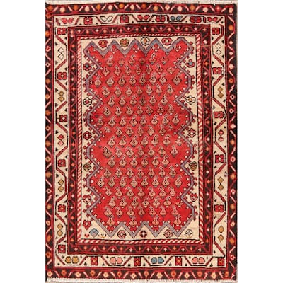 Geometric Paisley Hamedan Persia Area Rug Hand-Knotted - 3'1" x 4'6"