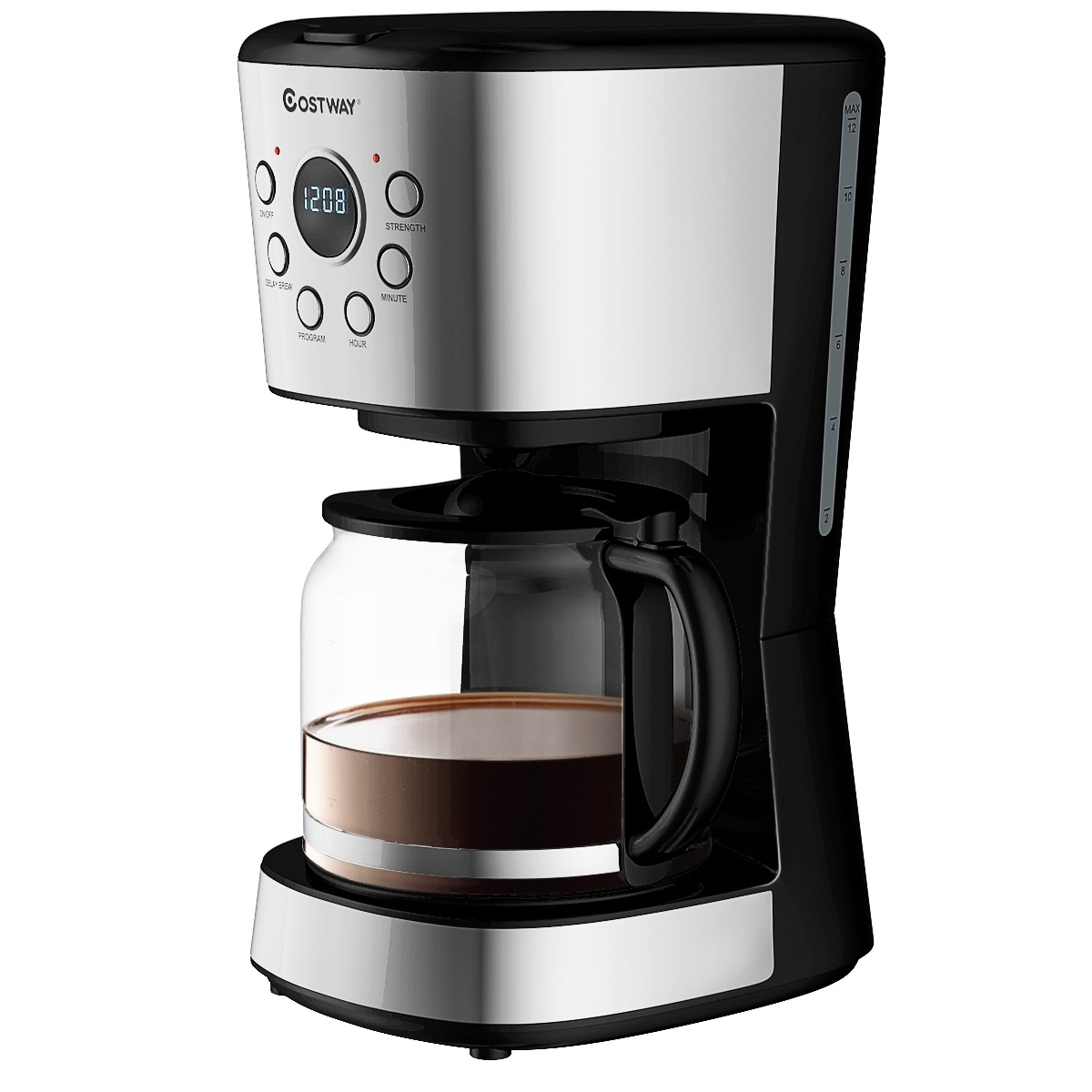 12-Cup Stainless Steel Programmable Coffee Maker With Timer And Strength  Control