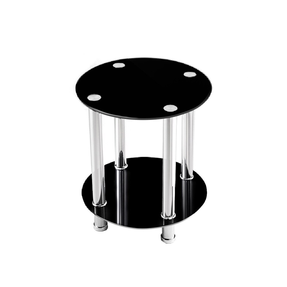 Overstock Black Glass End Table with Shelves and Stainless Steel Frame 2-Tier Round End Table