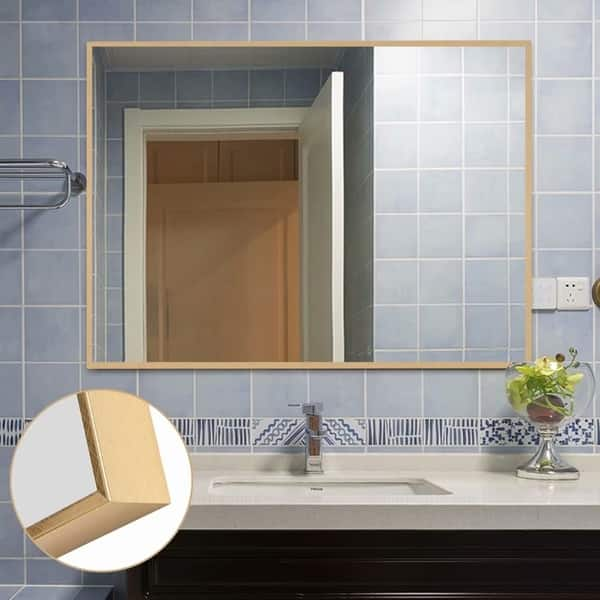 Shop Modern Rectangle Gold Wall Mounted Bathroom Vanity Mirror Overstock 30645849 31 5x23 6