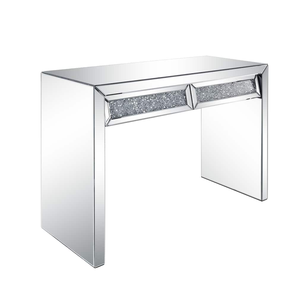 Console Table with Two Storage Drawers and Faux Diamond Inlay, Silver