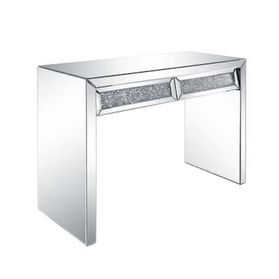 Console Table with Two Storage Drawers and Faux Diamond Inlay, Silver