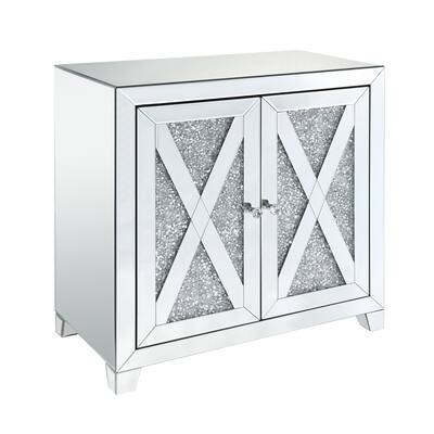 Wooden Console Table with Storage Spaces and X Shape Trims, Silver