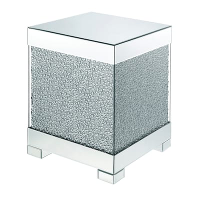 Contemporary Square Wooden End Table with Faux Crystal Inlays, Silver