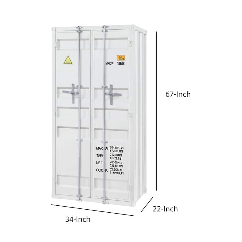 Double Door Storage Wardrobe with Recessed Panels and Cremone Bolts, White