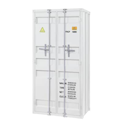 Double Door Storage Wardrobe with Recessed Panels and Cremone Bolts, White
