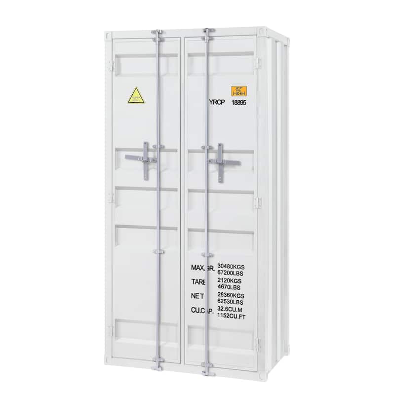 Double Door Storage Wardrobe with Recessed Panels and Cremone Bolts, White