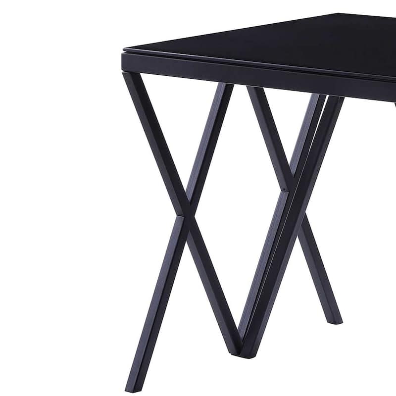 Contemporary Style Metal End Table with Geometric Base, Black