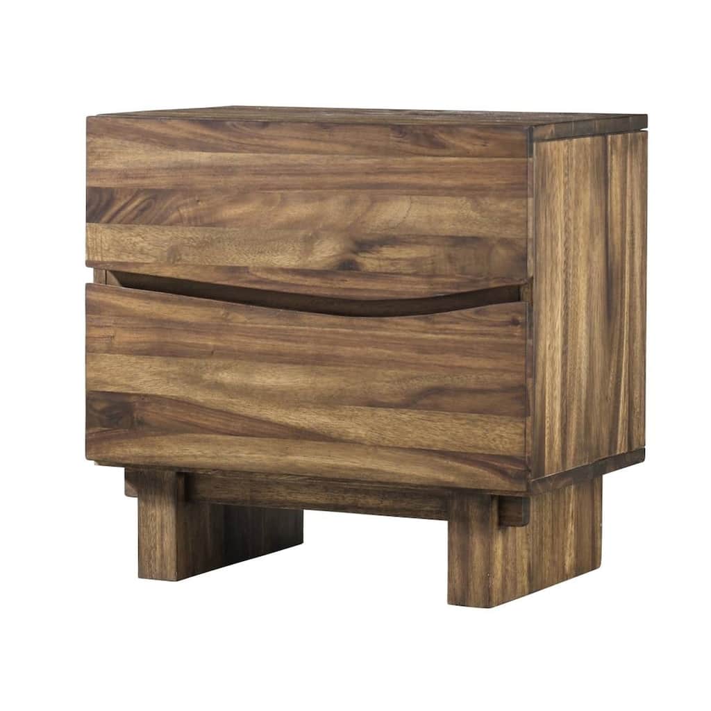 Wooden Nightstand with Two Drawers, Brown