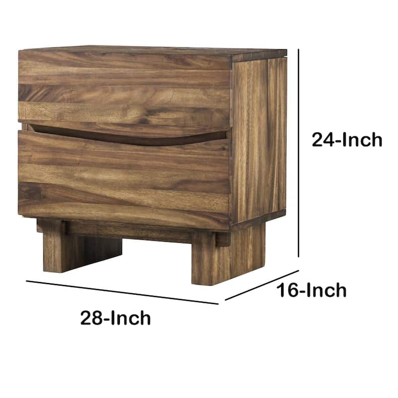 Wooden Nightstand with Two Drawers, Brown