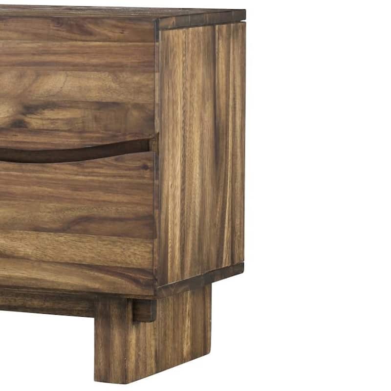 Wooden Nightstand with Two Drawers, Brown
