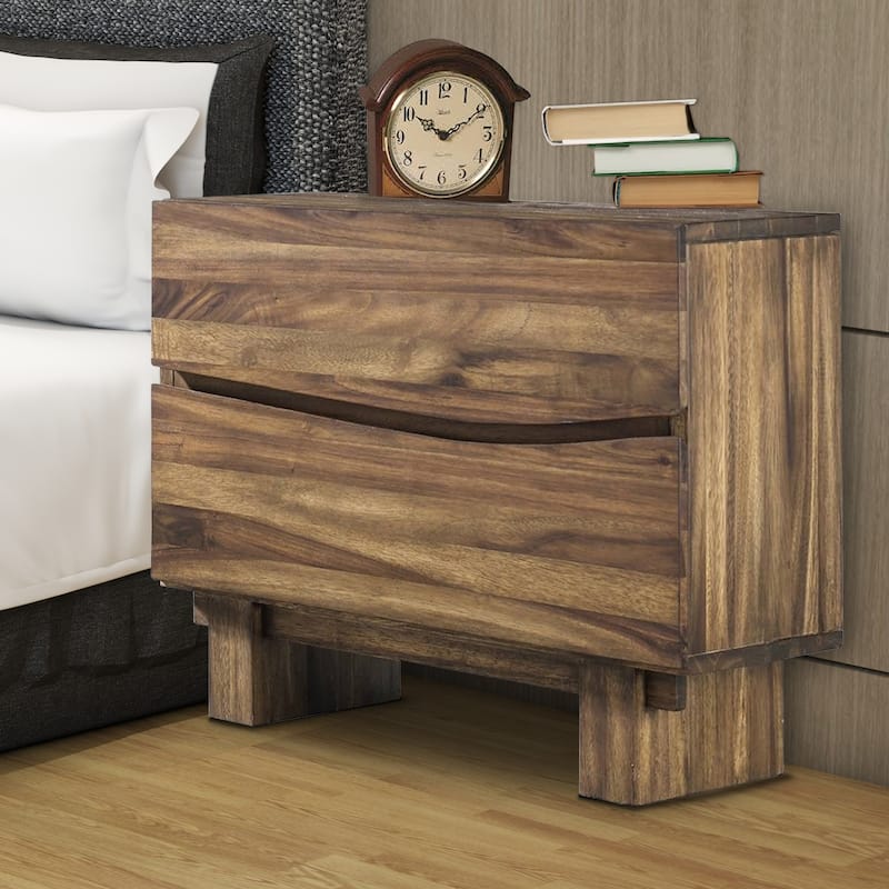 Wooden Nightstand with Two Drawers, Brown