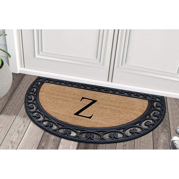 A1HC Half Round Rubber Coir Monogrammed Double Doormat, 30" x 48" On