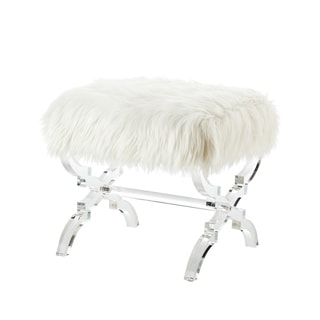 Inspired Home  Vicky Faux-Fur Ottoman Acrylic X-Leg (Cream White)