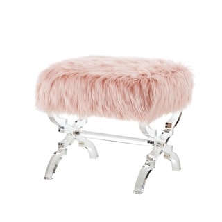 Inspired Home  Vicky Faux-Fur Ottoman Acrylic X-Leg (Rose)