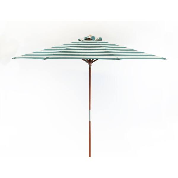 9 foot round hardwood patio umbrella in stripe 9 ft Premium Classic Wood 9 ft Round Stripe Market Umbrella - Bed Bath & Beyond