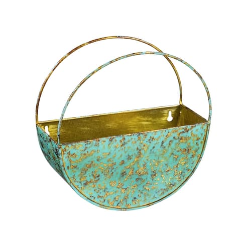 10" Verdigris Metal Wall Planter