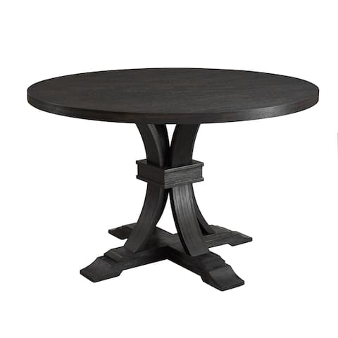 Roundhill Furniture Siena Distressed Black Finish Round Pedestal Dining Table