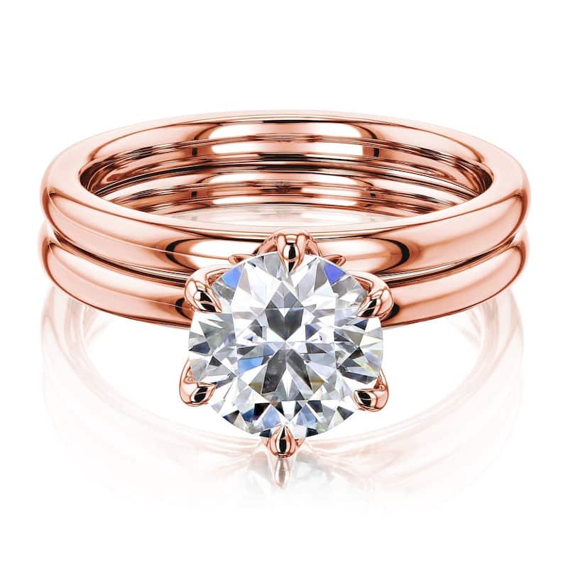 Annello by Kobelli 14k Gold 1.5 Carat Round Forever One Moissanite Solitaire 6-Prong Floating Comfort Fit Bridal Set (DEF/VS) - 10.5 - Rose