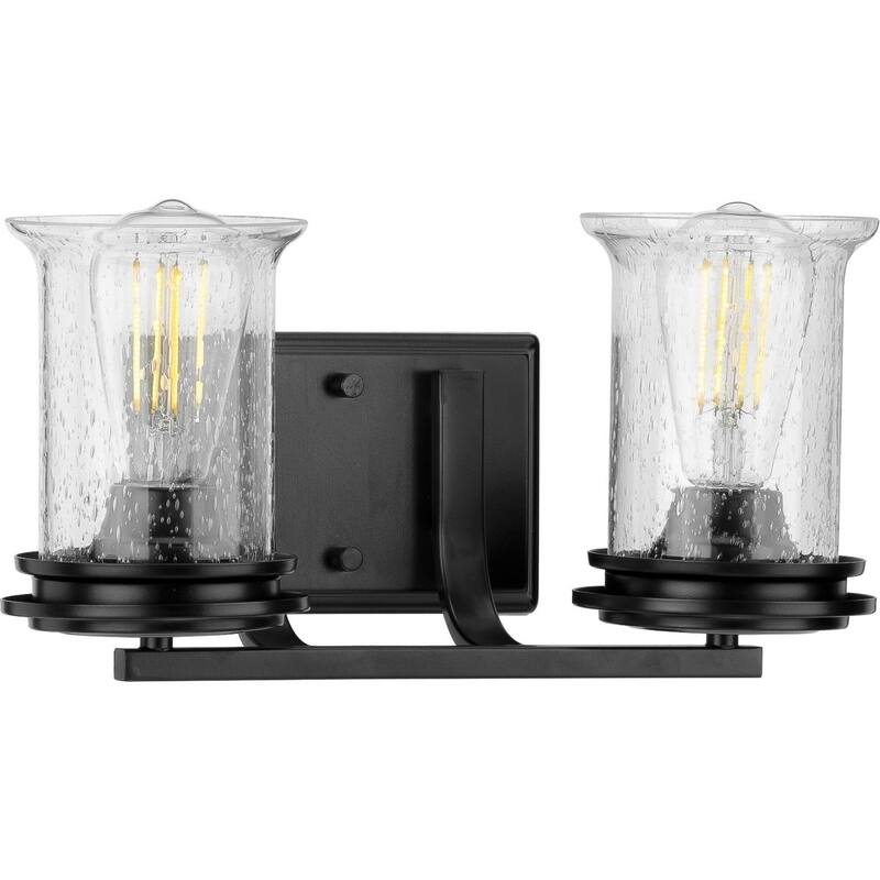 Winslett Collection 2-Light Matte Black Clear Seeded Glass Coastal Bath Vanity Light - 2 Lights