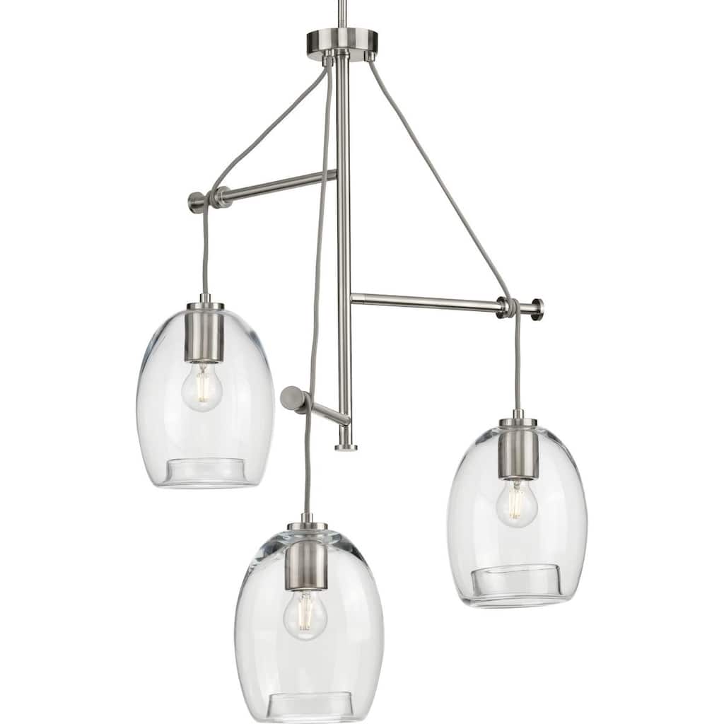 Caisson Collection Brushed Nickel Three-Light Pendant - 11.800" x 28.500" x 19.000"