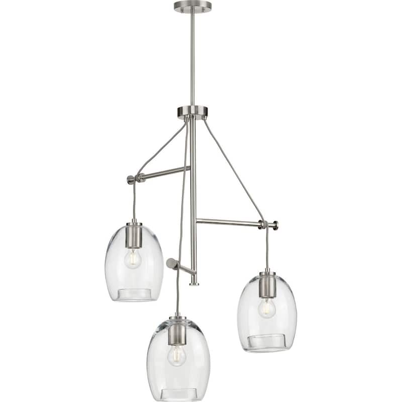 Caisson Collection Brushed Nickel Three-Light Pendant - 11.800" x 28.500" x 19.000"