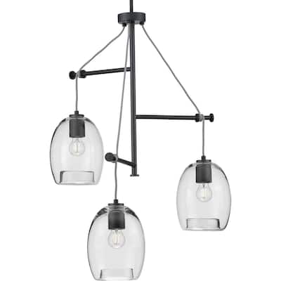 Caisson Collection Graphite Three-Light Pendant - 11.800" x 28.500" x 19.000"
