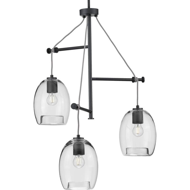 Caisson Collection Graphite Three-Light Pendant - 11.800" x 28.500" x 19.000"