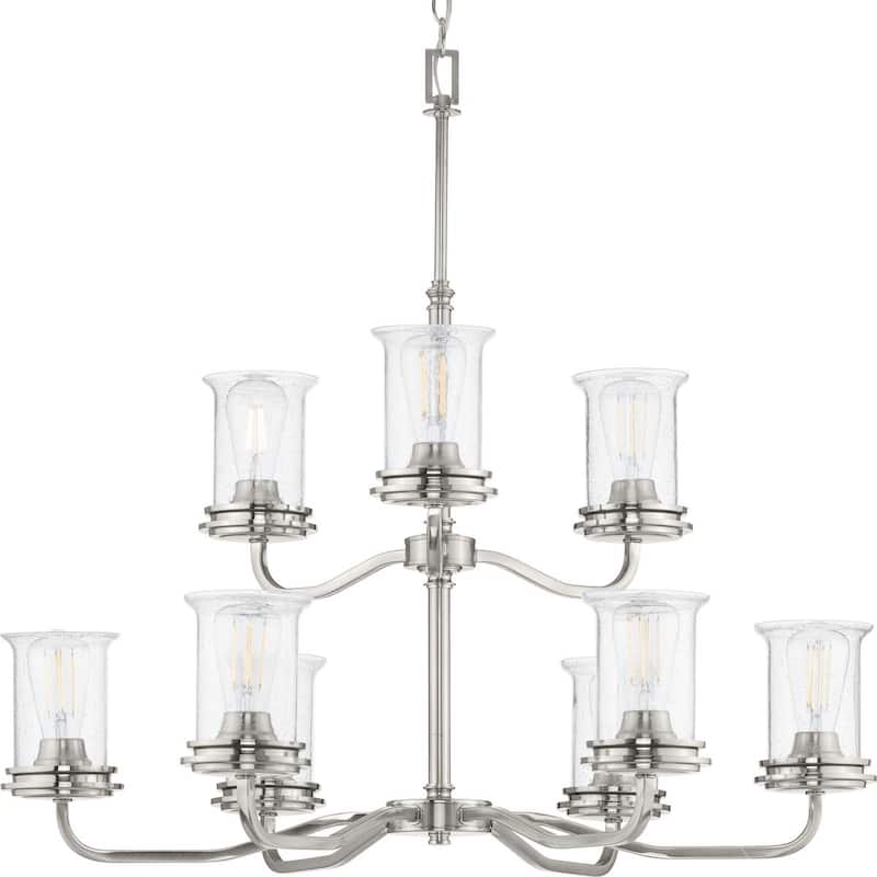 Winslett Collection Brushed Nickel Nine-Light Chandelier - 16.000" x 36.000" x 15.500" - 16.000" x 36.000" x 15.500"
