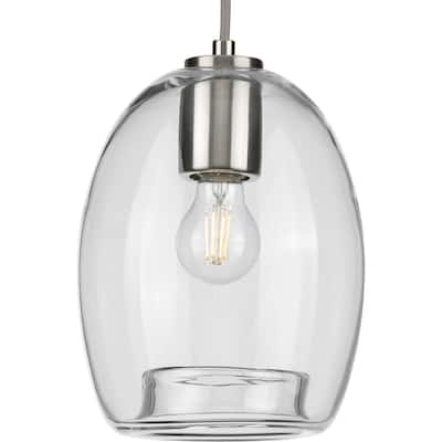 Caisson Collection Brushed Nickel One-Light Mini-Pendant - 14.200" x 9.500" x 9.500"